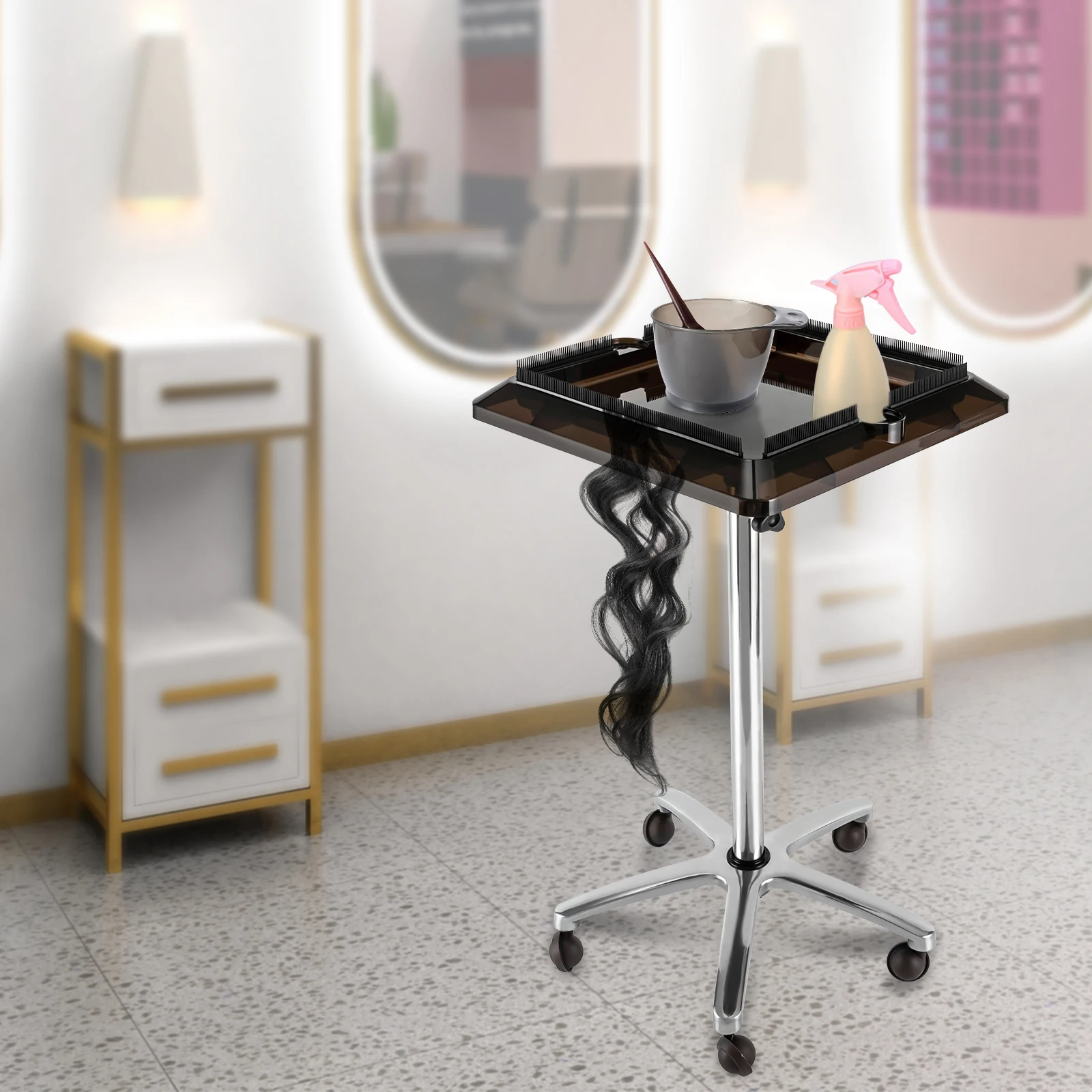 Removable Hair Extension Tool Tray Trolley Cart for Hairstylist, Rolling Salon Tray Cart Height Adjustable