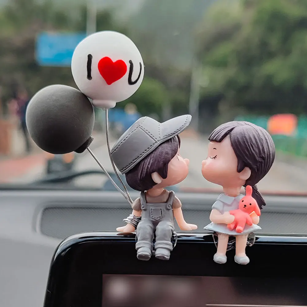 Car Ornaments Cute Cartoon Couples Action Figure Dashboard Figurines Balloon Car Decoration Interior Accessories for Girls Gifts