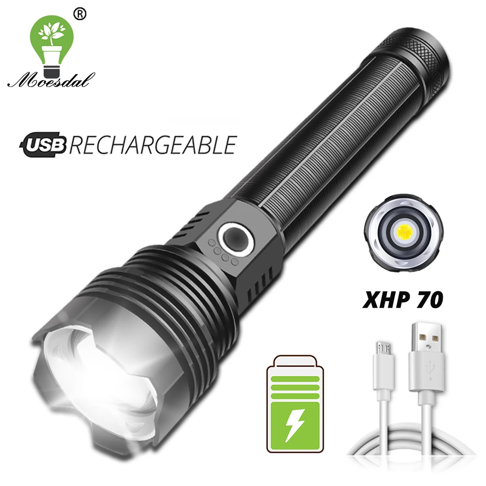 LED Flashlight Super Bright Torch XHP70 Aluminum Alloy Waterproof 5