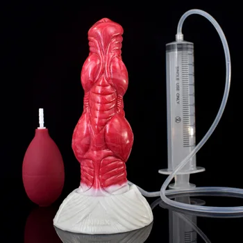 2022 New Large Dog Knot Ejacultion Dildo With Sucker Spray Liquid Function Red Silicone Squirting Penis Sex Toys For Women Men 1