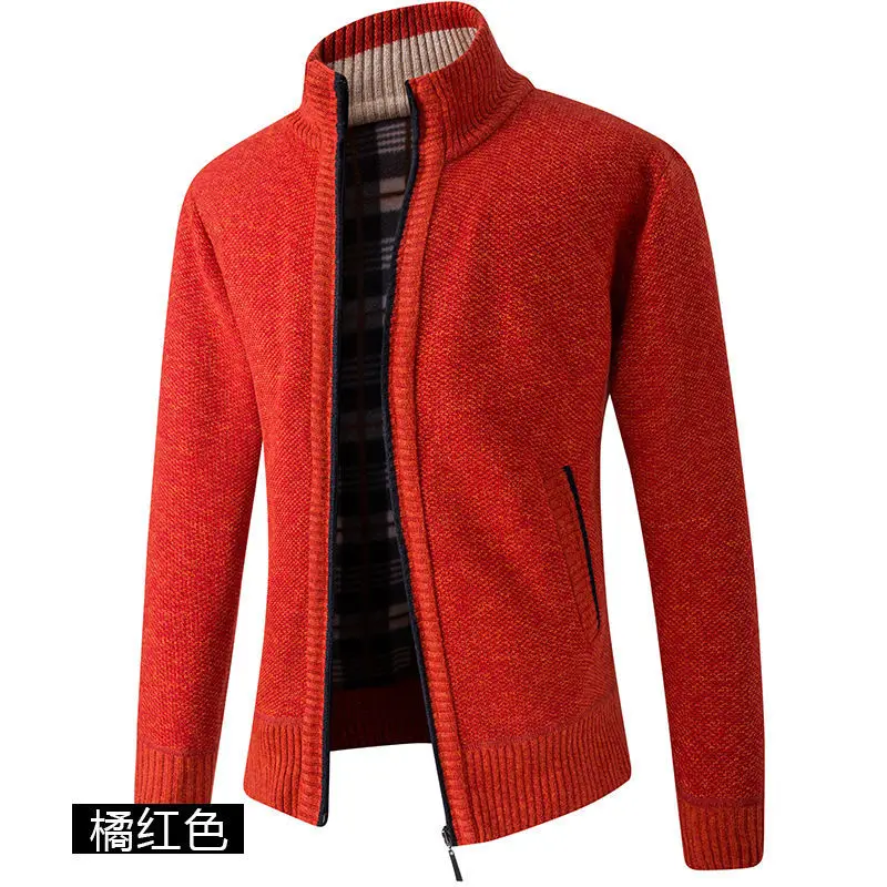 2023 Autumn Winter New Solid Color Fashion Stand Collar Long Sleeve Cardigan Man Casual Loose Zipper Pockets Warm Knitting coat