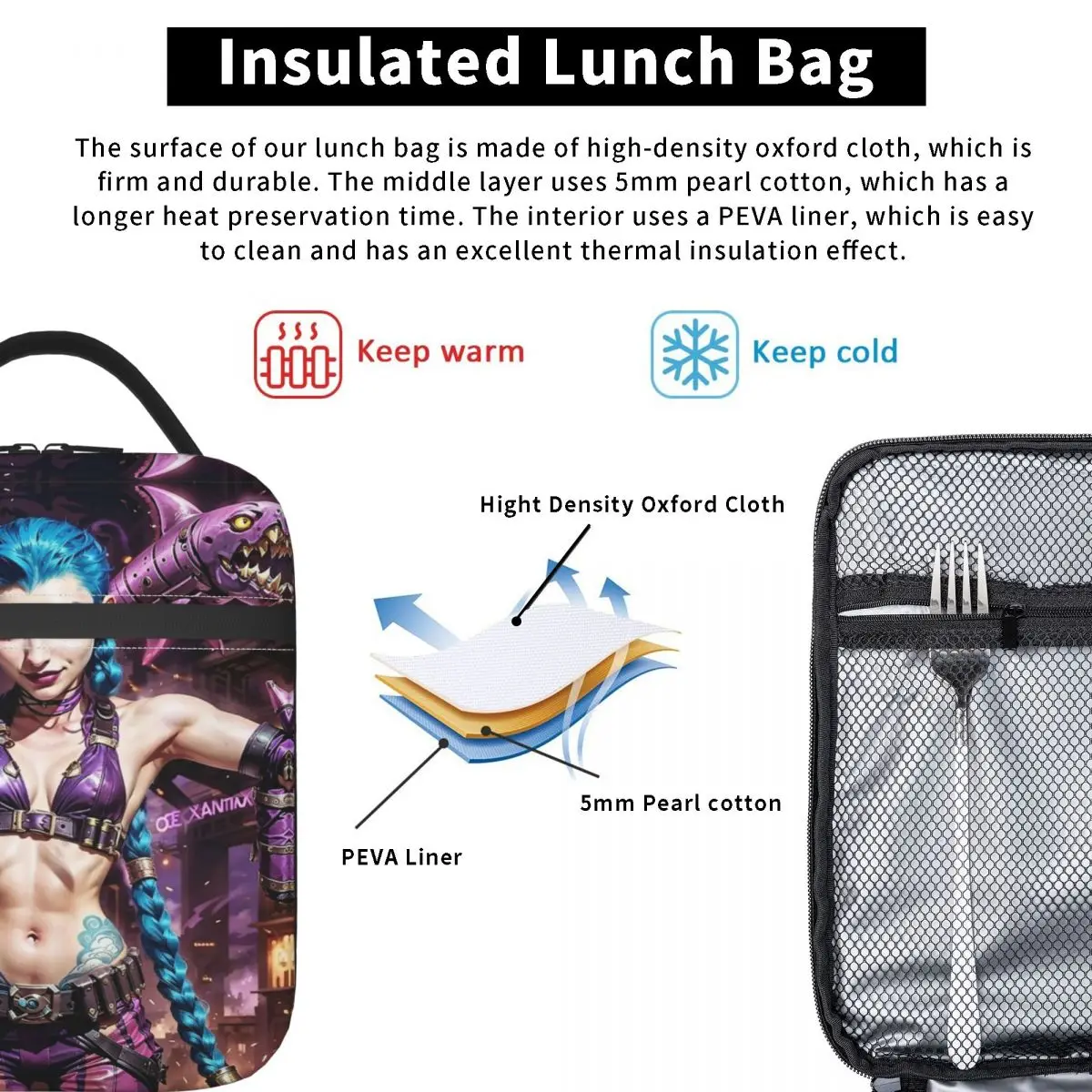 Jinxed Acaned Insulated Lunch Bag High Capacity Lunch Container Thermal Bag Tote Box College Travel Food