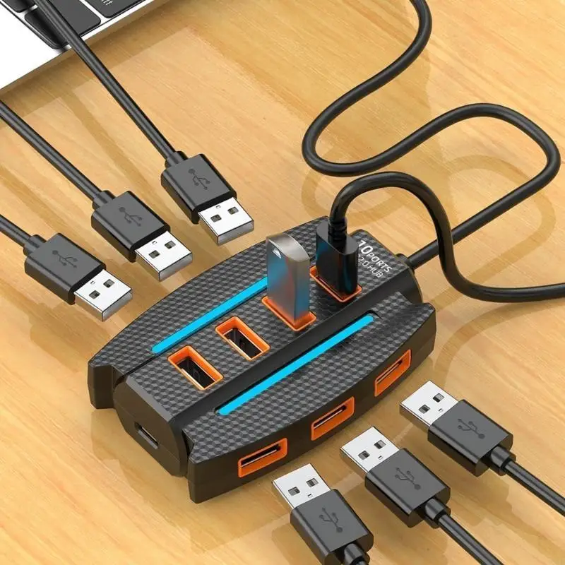 WXTA USB Docking Station 10 Port USB 2.0 Hub Expansion Dock Data Transfer Expander