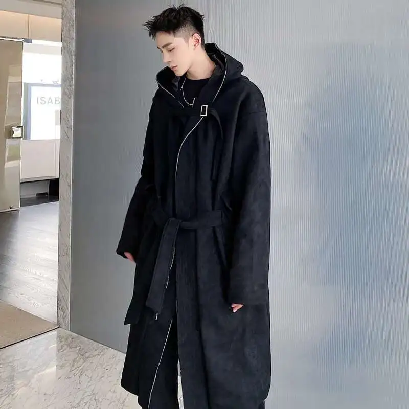 LUZHEN Autumn Winter Hooded Long Windbreaker Trendy Handsome Woolen Men Trench Casual Coat Solid Color Vintage Classy LZ6171