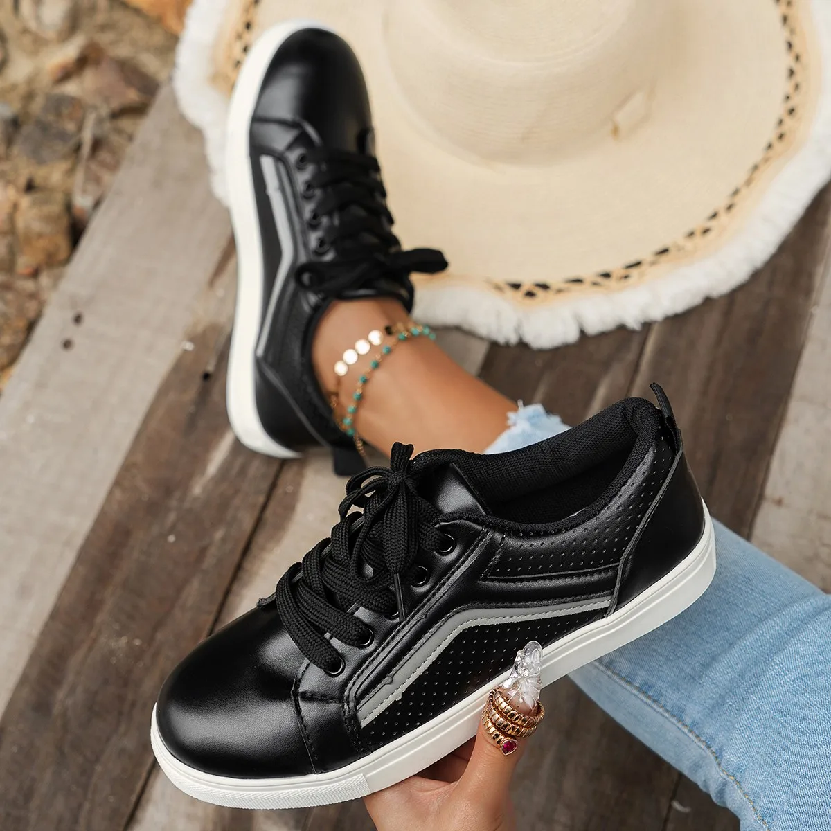 New Walking Shoes Women Lace Up Leather High Heel Ankle Boots Female Round Toe Fashion Sneakers Travel Sports Shoes Casual Shoes