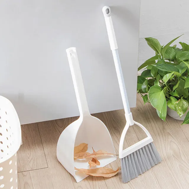 Combinación de escoba y recogedor ergonómicos para barrer cómodamente, escoba pequeña y recogedor eficiente, 2 piezas