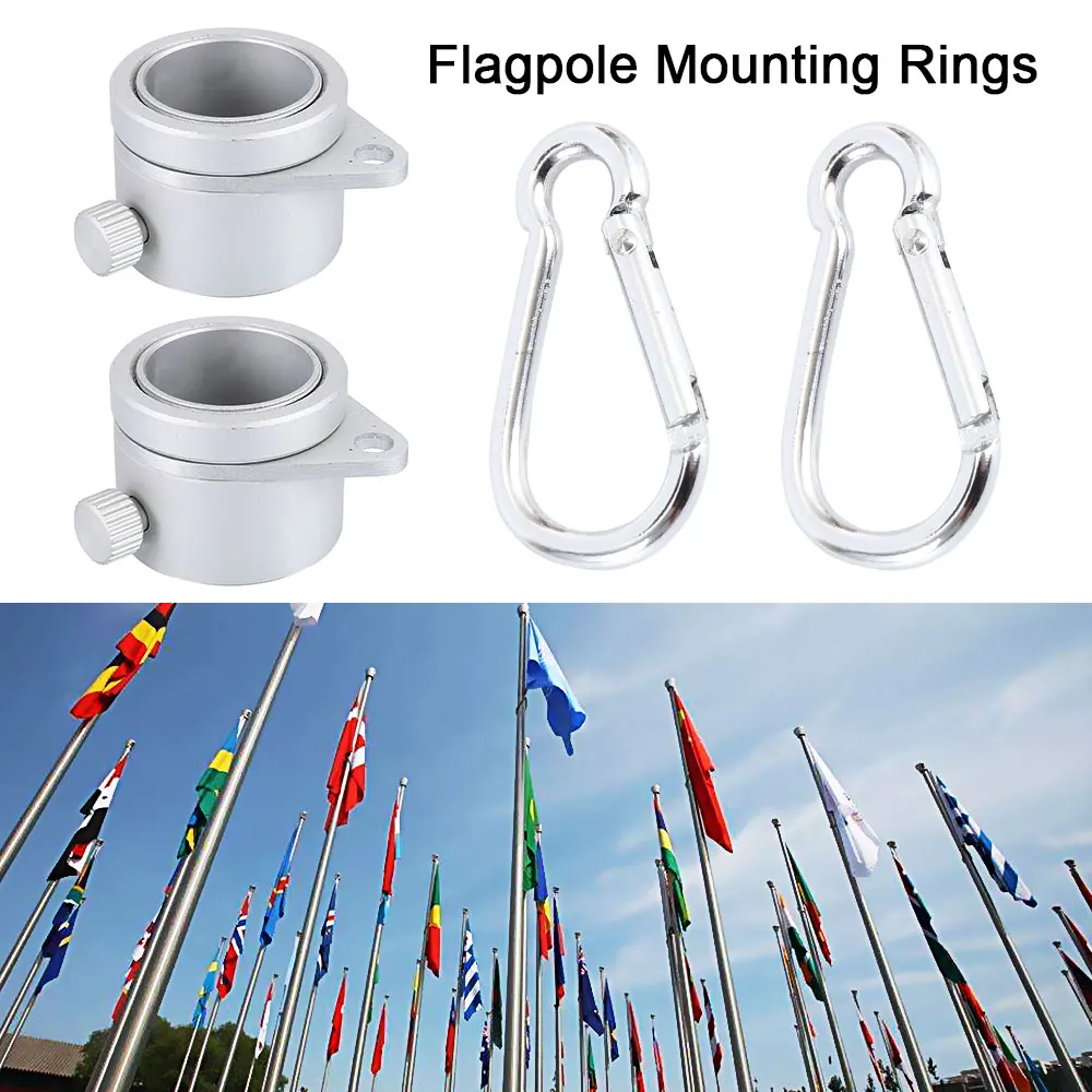 Flag Pole Attachments 2pcs Aluminium Flagpole Mounting Rings Set With Fixed HookAnti Wrap 360 Rotatable Ring With Carabiners