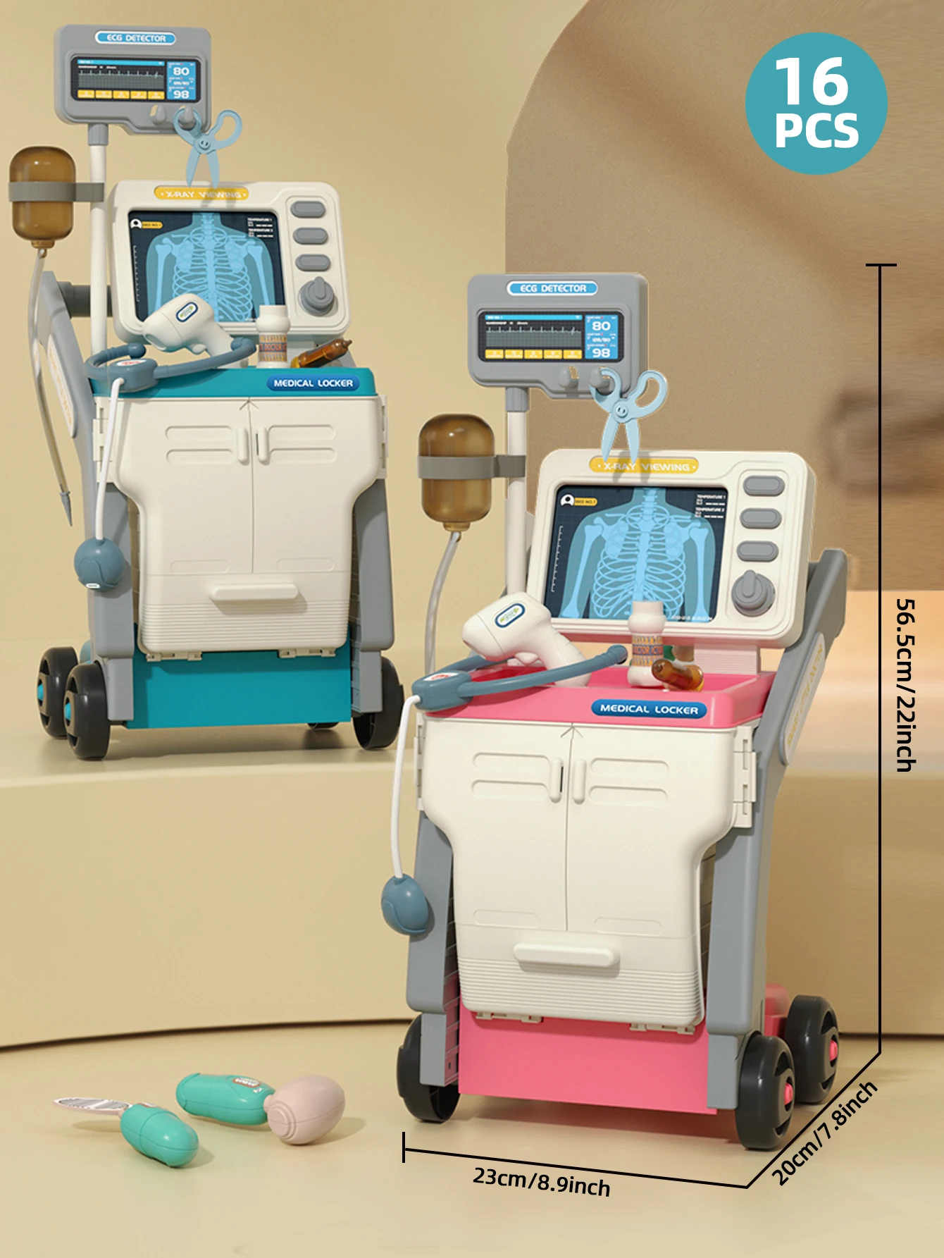 Doctor kit for kids, toy medical cart kit for toddlers with sounds, 3-5 year old toddler pretend to play doctor games 6