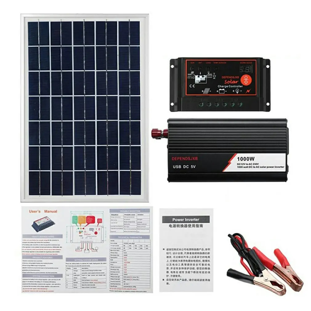 Solar Panel System 18V 20W Solar Panel Battery Charge Controller Solar Inverter Kit Complete Power Generation 60A 12v to 110v 220v solar panel system 12v solar panel battery charge controller 4000w solar inverter kit complete power generation