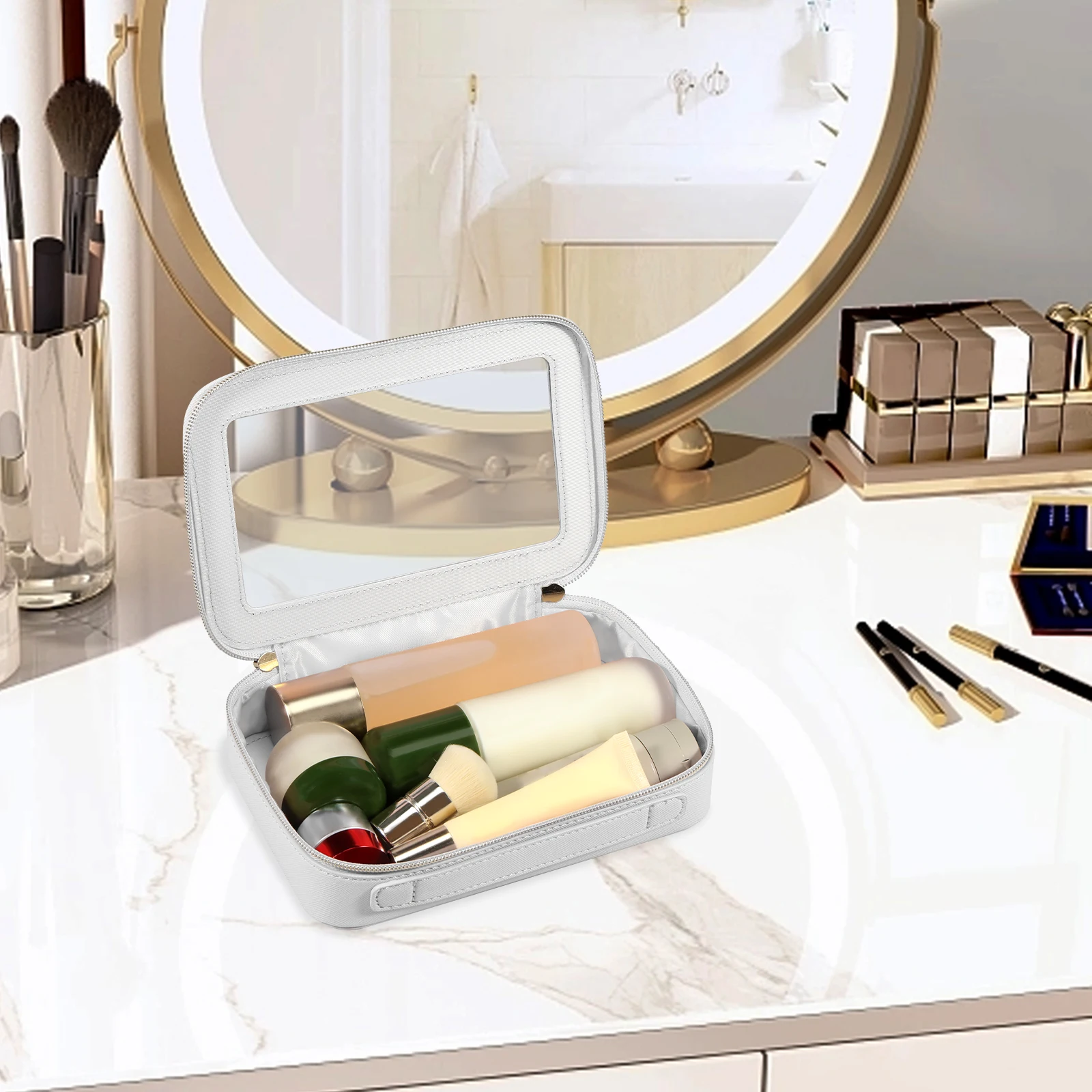 1Pc Clear Makeup Bags Large Capacity Cosmetic Storage Bags Waterproof Toiletry Travel Bag Stylish Makeup Pouch for Men and Women