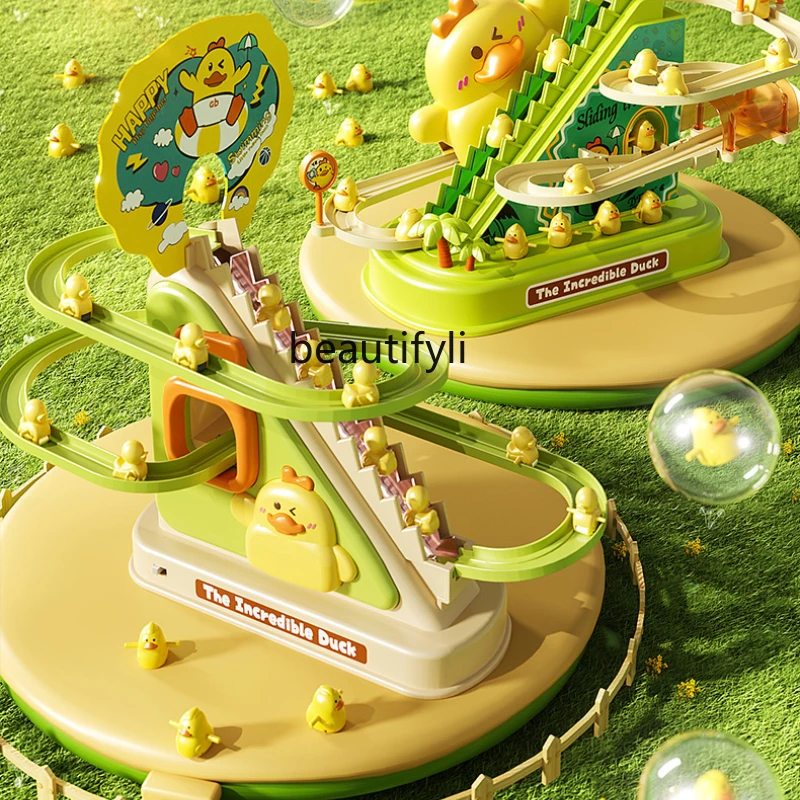 Little duck climbing stairs children educational electric track toy baby slide boy and girl gift