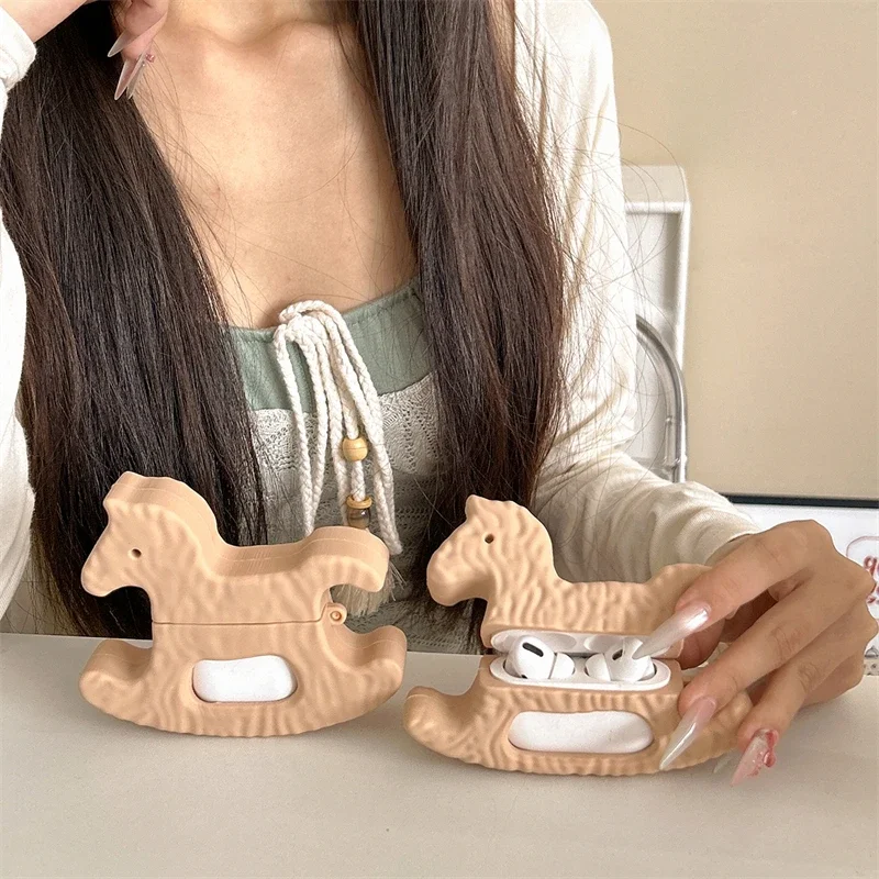 Cute Kids Simulation Cartoon Trojan Horse Headphone Cover For Apple Airpods 1/2 3 4 Pro/Pro2 Hollowed Out Silicone Case