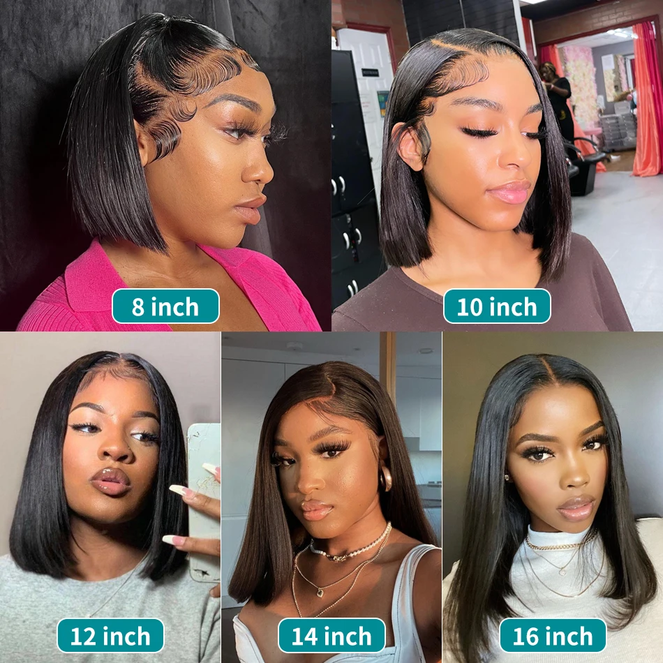 Rosabeauty 13X6 Straight Short Bob 5X5 Pre Plucked Closure 13x4 Lace Front Human Hair Wigs Brazilian Frontal Wigs 180%