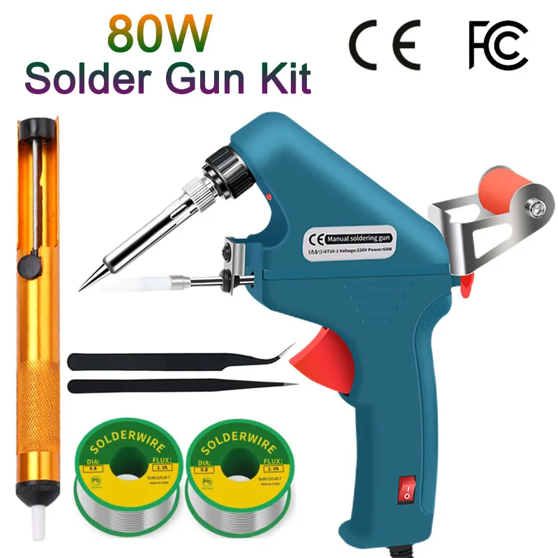 80W Solder Gun Type Iron Kit Automatic Tin Feeding Soldering torch Set Professional Internal Heat Welder Electronic Repair Tools