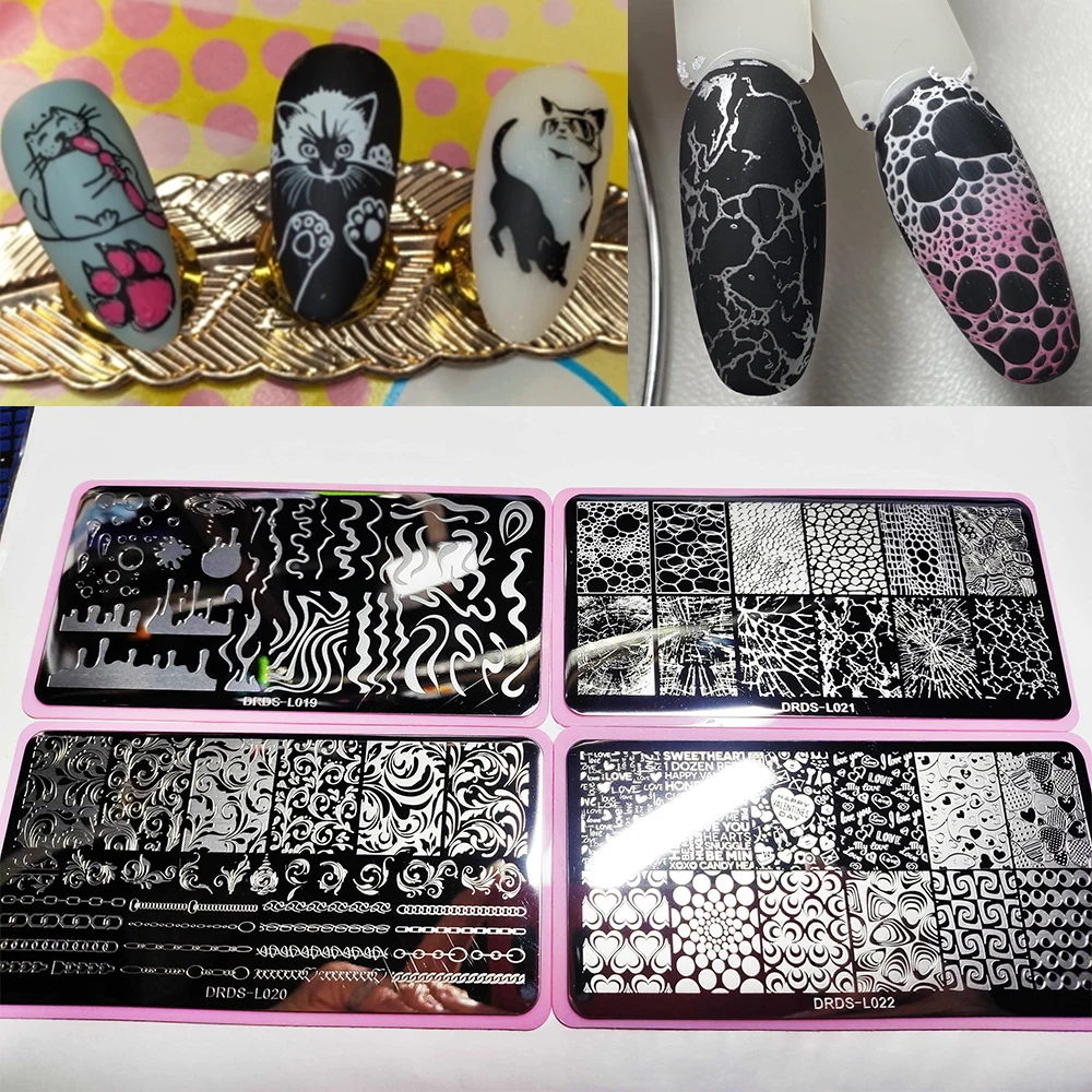Nail Stamping Plates Tree Bark Pattern Leaves Whirlpool Image Stainless Steel Stencil Nail Art Stamps Geometry Template Stencils 3