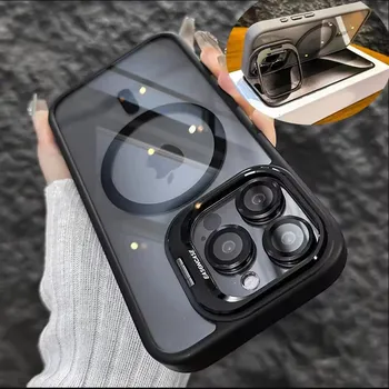 Luxury Magnetic Shockproof Phone Case For iPhone 16 15 14 13 12 11 17 Pro Max For Magsafe Funda Stand Glass Lens Protector Cover 1