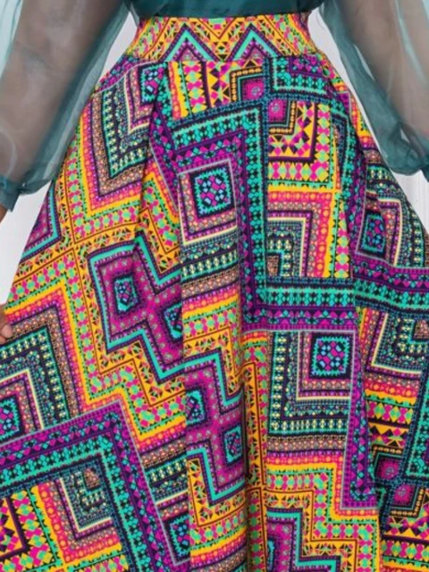 Preye Transparent Long Sleeve Top and A Line Printed Skirt - Image 4