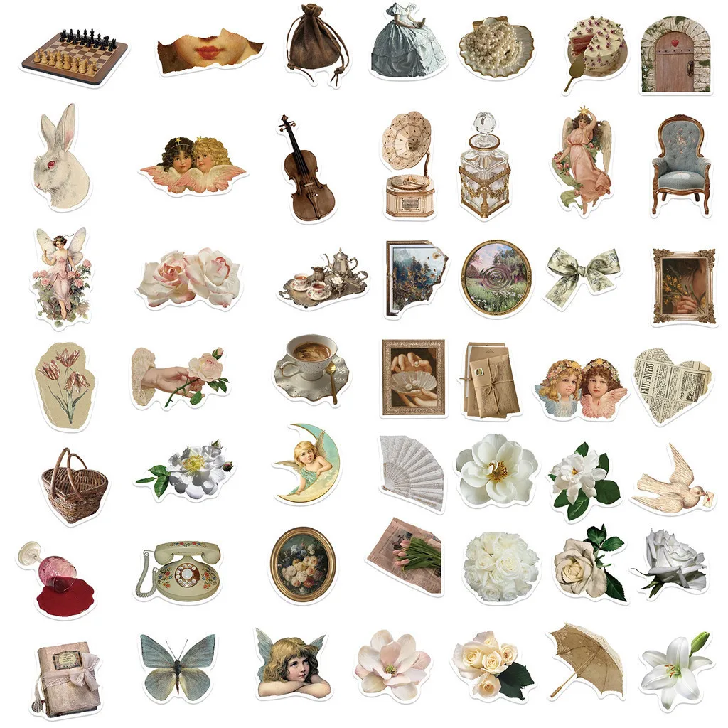 50PCS 복고풍 스타일 르네상스 핸드북 헬멧 자전거 핸드 계정 연필 케이스 데칼에 대 한 방수 낙서 스티커