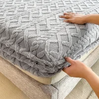 Thicken Taffeta Fitted Sheet Winter Warm Mattress Protector Cover for Bedroom Home Bed Cover Dustproof Non-slip Bedding Embossed 1