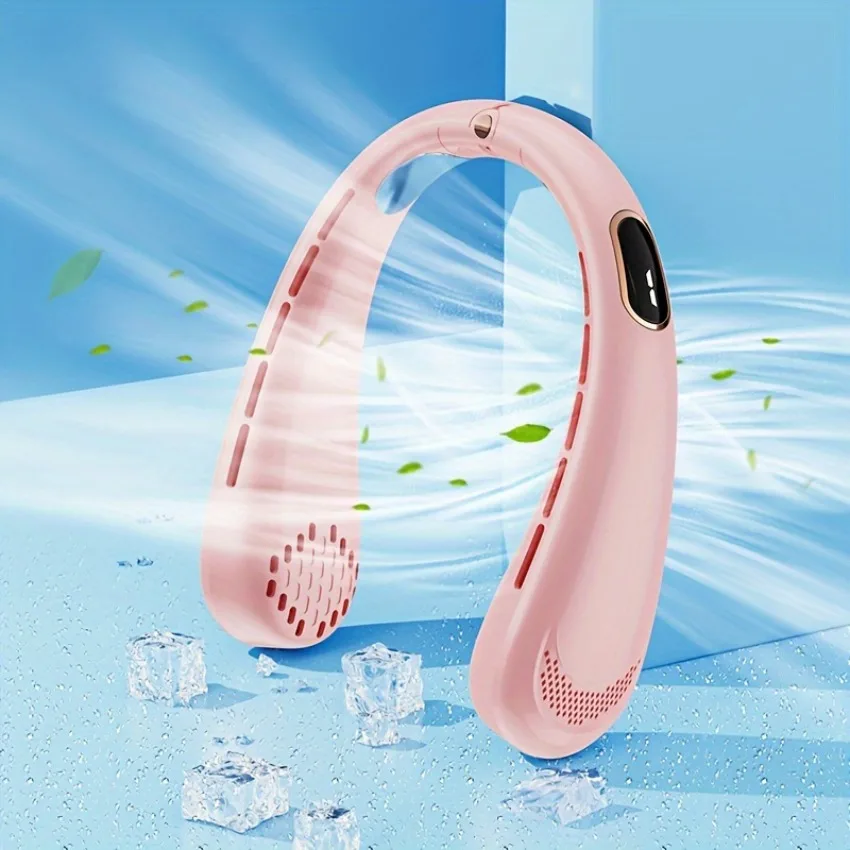 

New Smart Digital Display Five Speed Adjustment Halter Fan Extra Long Battery Life Portable Silent Turbo Neck Neck Leafless