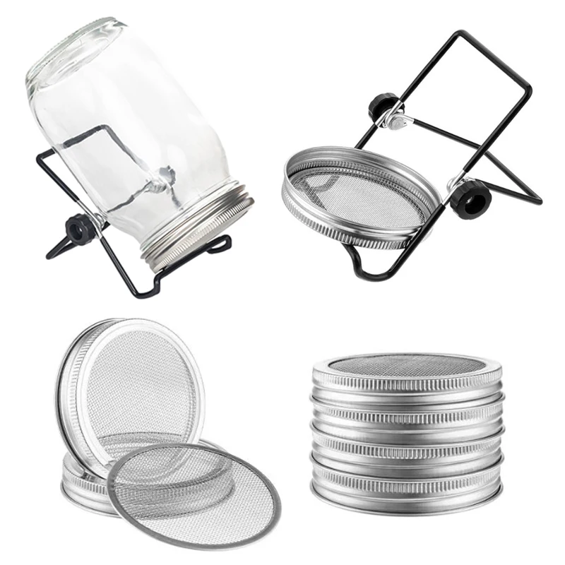 70/86mm Seed Sprouter Germination Cover Sprouting Mason Jars Strainer Screen Lids Stainless Steel Germinator Stand