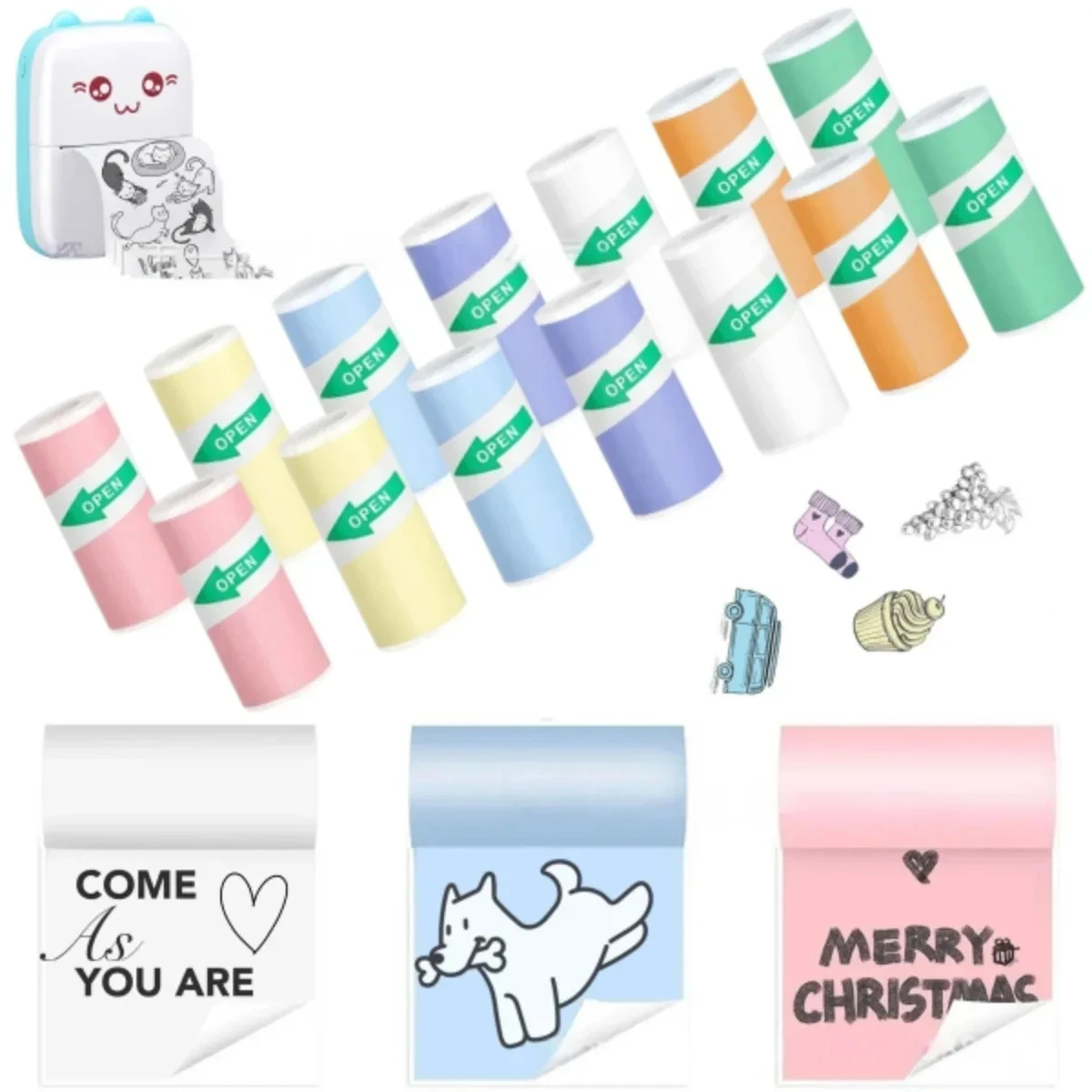 Printer Sticker Paper Mini Printer Sticker Paper Thermal Self-adhesive 57*25mm White & Colour Paper For Pocket Inkless Portable Bluetooth Printer