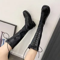 Footwear Elegant with Low Heels Ladies Boots Lace-up Shoes for Women Laces Black 2025 New Waterproof Winter Novelty Hot Fashion