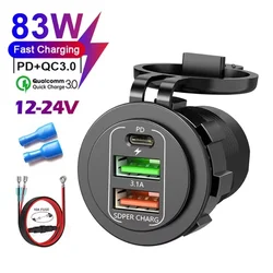 Enhanced Dual USB Car Charger with Voltmeter and Waterproof Socket (3 Ports 10A Cable)