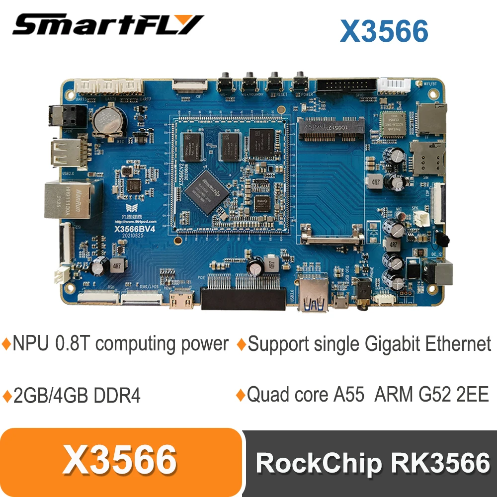 

Smartfly X3566 development board Rockchip RK3566 quad-core 64-bit A55 NPU 0.8T 16GB emmc 2GB/4GB DDR4 support Android/Linux