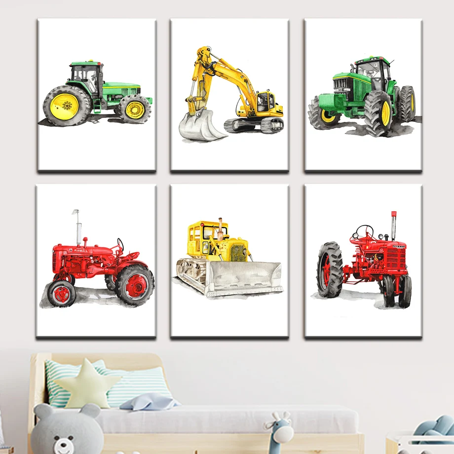 Wand Kunst Leinwand Malerei Bauernhof Traktor Bagger Bulldozer Loader  Roller Nordic Poster Bilder Drucken Kinder Schlafzimmer Home Decor