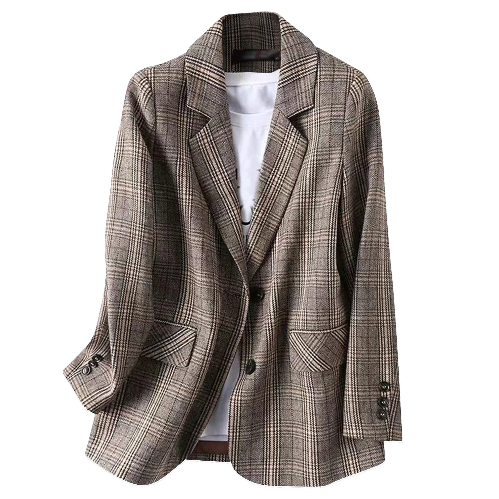

Spring New Thousand-Bird Lattice Small Suit Jacket Women's Medium Length Slim Temperament Plaid Suit Everything Up Top