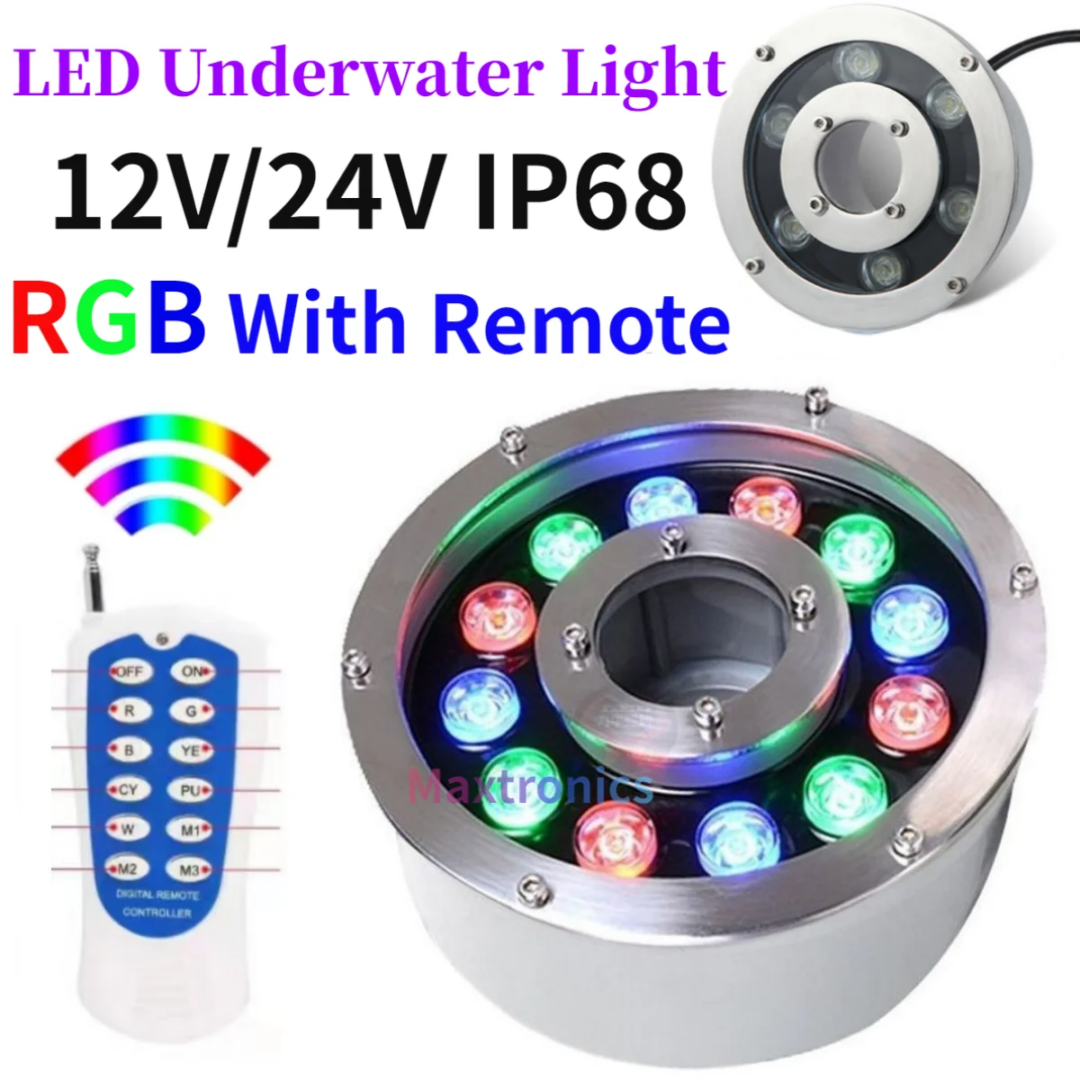 12V/24V RGB LED Underwater Light With Remote Control IP68 Waterproof Swimming Pool Garden Spotlight Fountain Pool Lighting Decor