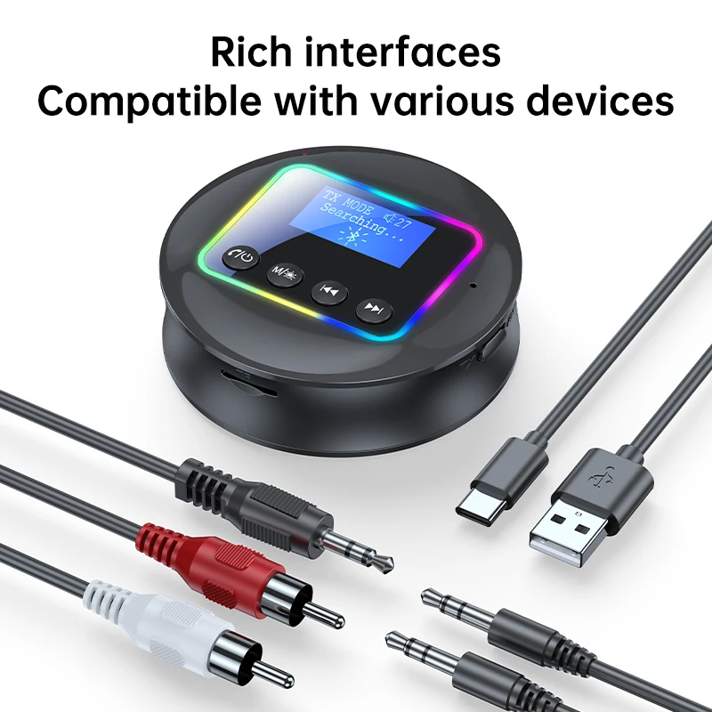 Bluetooth Adapter Bluetooth Audio Receiver Bluetooth Transceiver Adapter Bluetooth Aux Adaptor New Bluetooth 5.4 Audio Transmitter Receiver 2-in-1 Wireless Adapter with LCD Screen AUX/RCA/TF For PC TV Car Speakers