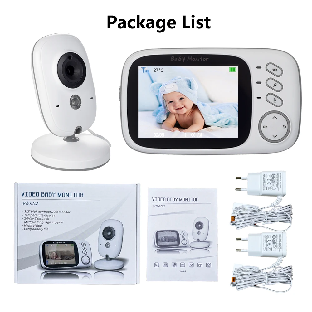 3.2 Cal wyświetlacz LCD bezprzewodowy kolorowe wideo niania elektroniczna Baby Monitor VB603 Night Vision niania Monitor kołysanki nadzoru bezpieczeństwa kamera dla dziecka