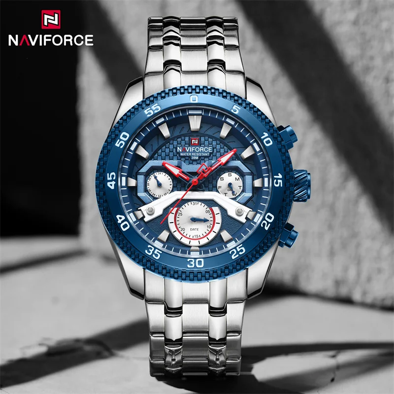 

NAVIFORCE Men's Watch Military Stainless Steel Band Luminous Quartz Wristwatch Date Week Waterproof Clock Relogio Masculino 2024