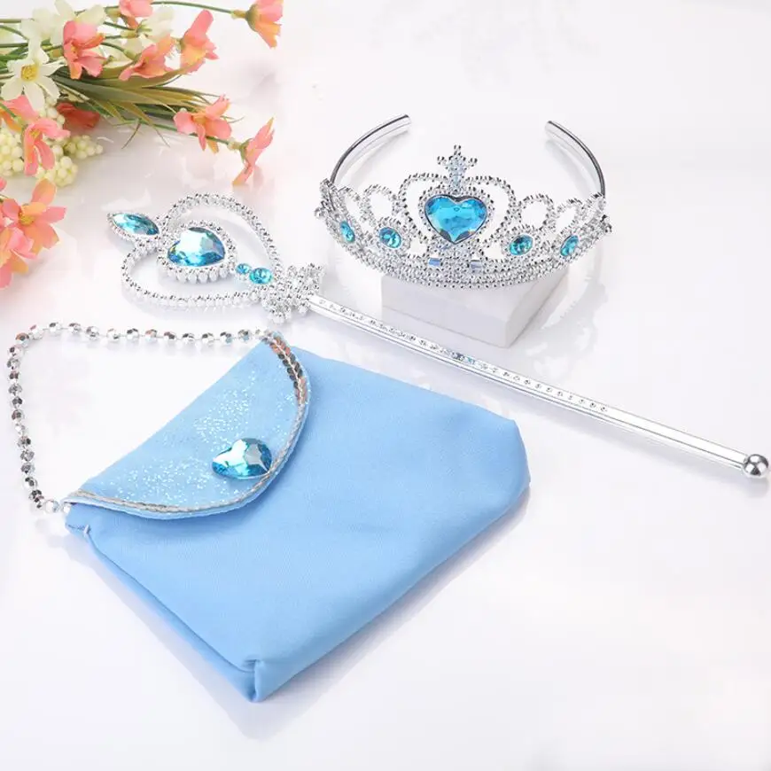Girls Costume Party Jewelry Set Princess Accessories Kids Christmas Birthday Gifts Diamond Crown/Bag/Wand/Wig/Earrings/Rings