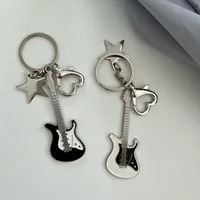 Guitar Love Heart Key Chain for Men Women Star Sweet Keychain Cool Trendy Fashion Pendant Rock Punk Vintage Accessories Gift
