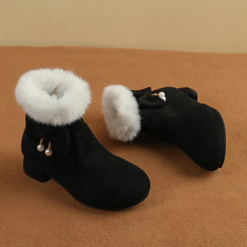 Girls Winter Snow Boots Furry Ankle Boots with Heels
