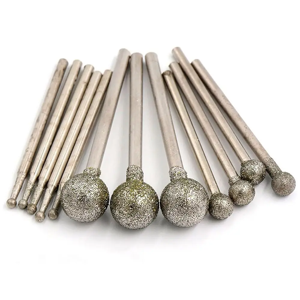 5Pcs Diamond Round Burring Sanding Drill Bit Grinding Head 2.35mm Shank Carve Precision Carving Tool