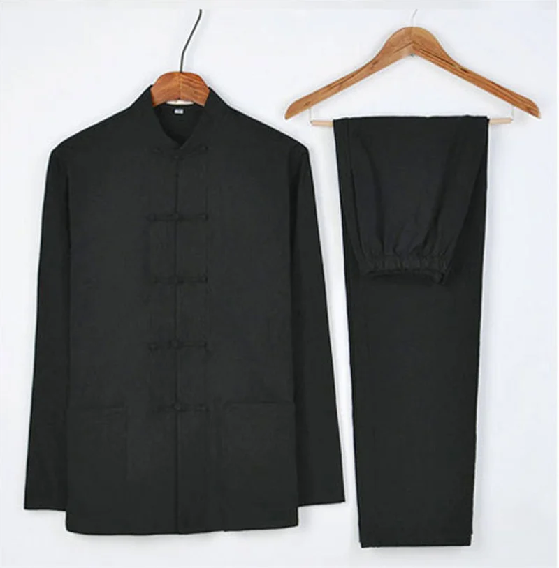 

Chinese Traditional Clothing Cotton Linen Tang Suit Hanfu Men Plus Size Long Sleeve Trousers Homewear Set Casual Kung Fu Suit