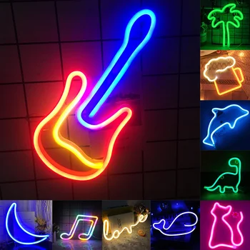 LED Neon Sign LED Night Lights Cat Love Wall Signs Dolphin Dinosaur Lights USB/Battery for Home Bedroom Party Wall Decor 1