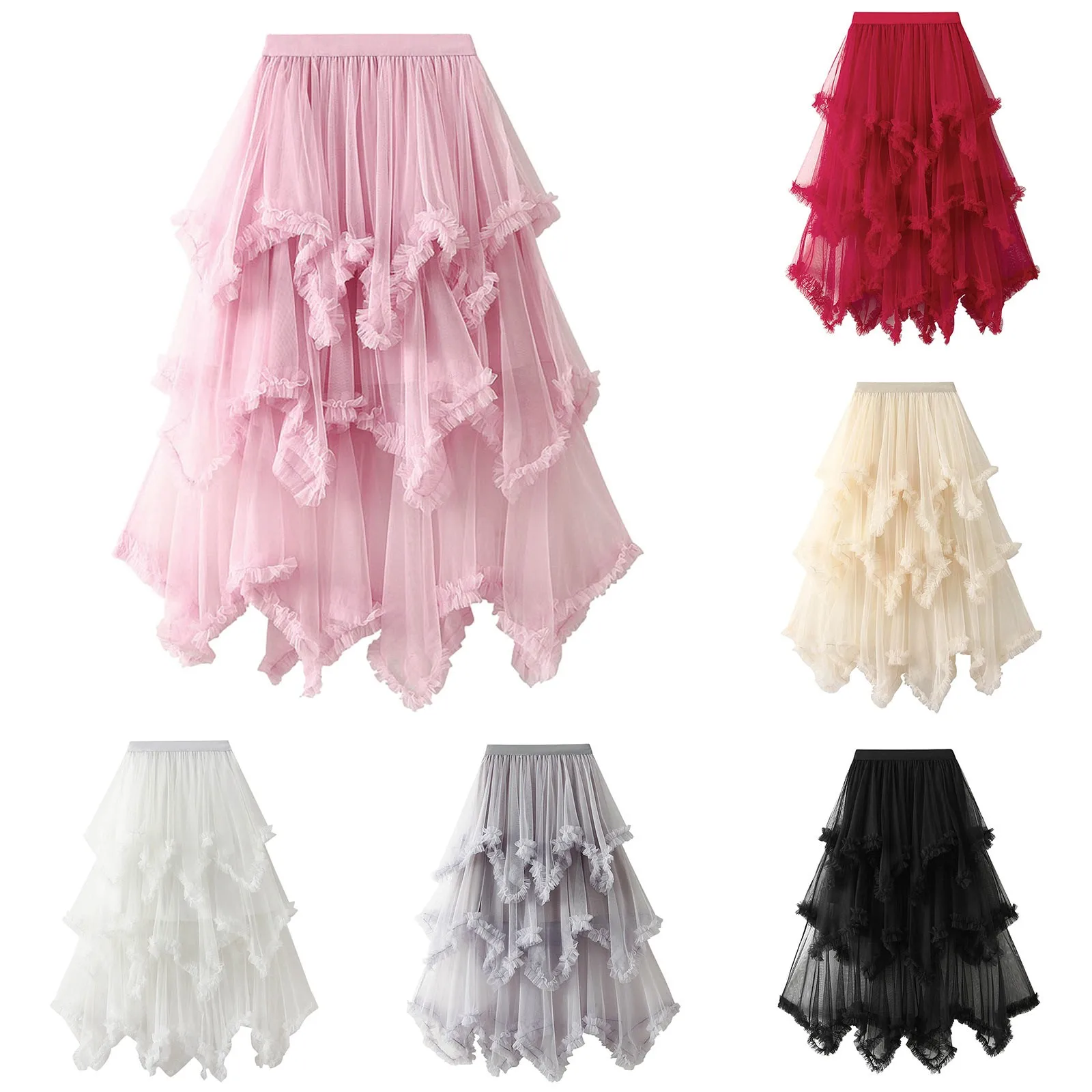 

Длинная Плиссированная юбка из тюля с асимметричным дизайном для женщин, модная Милая многослойная сетчатая юбка средней длины с высокой талией для женщин на весну и осень
