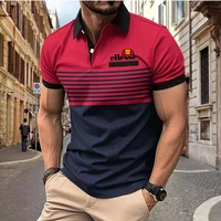 Polo ellesse pour homme de qualité supérieure : matière douce pour la peau, col et poignets contrastés, rayures horizontales avec logo ellesse classique 4
