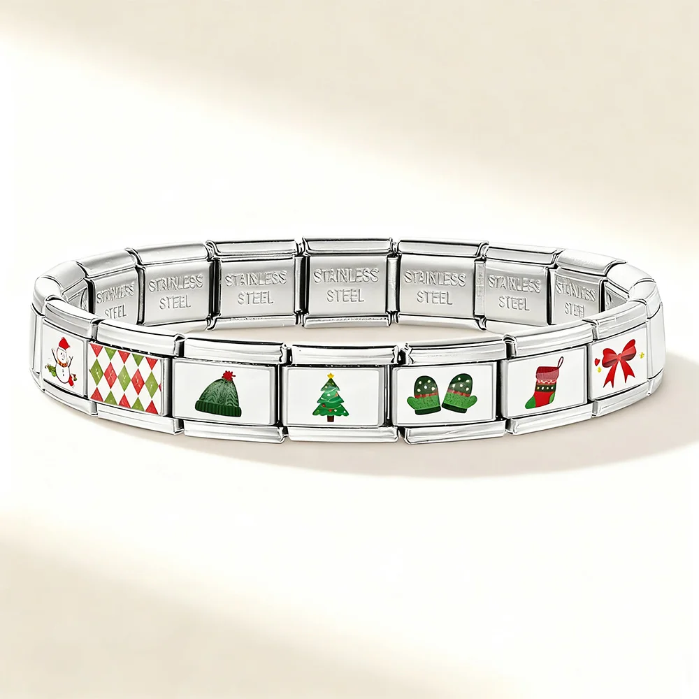 Mode Frohe Weihnachten Weiß Stil Geschenke Handschuhe Italienischen Charme Edelstahl Link fit 9mm Armband Schmuck Machen DIY – Detail 2