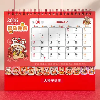 Calendario da tavolo in stile cinese 2026 Cartoon Coil Binding Cavallo Anno Calendario Mese Data Visualizzazione Cavallo/Panda Pianificatore di pianificazione