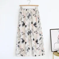 Summer new women's 100% viscose pajama pants cropped pants thin loose wide leg pants home pants pajama plus size cute shorts - Image 5