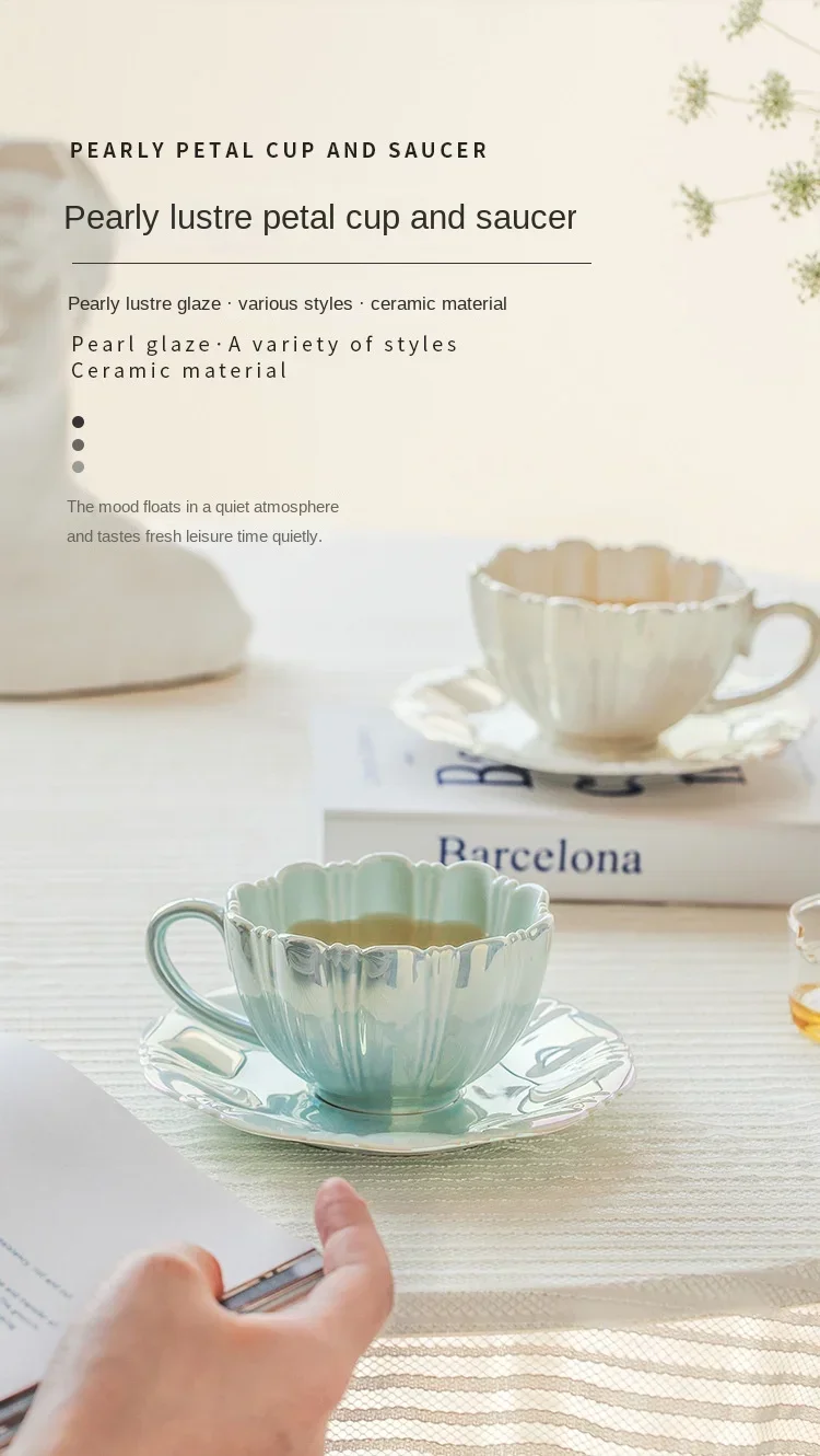 Description Picture 2 of itemCreative And Simple Pearl Petal Coffee Mug With Saucer Ceramic Gift Tea Set Luxury European Chic Cup Gift Beautiful Tea Mugs Bar