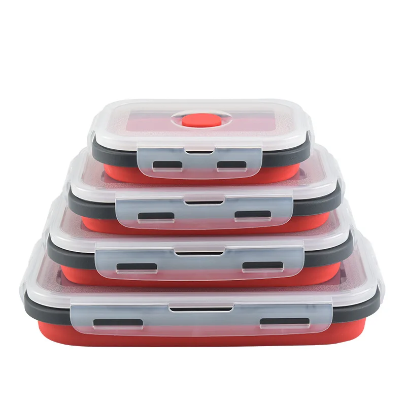 Food grade square portable foldable silicone lunch box for refrigerator microwave oven storage outdoor 1PCS