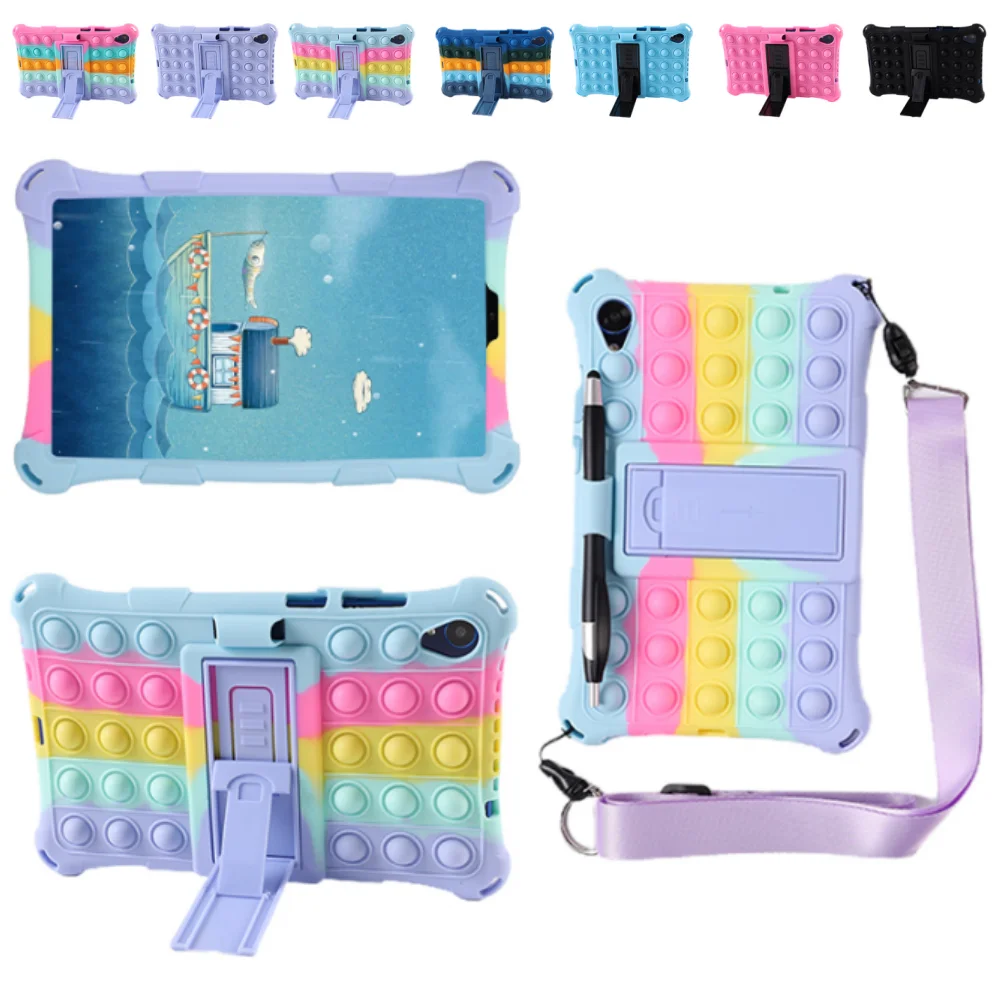 Versatile Silicone Bubble Tablet Cover with Shoulder Strap & Pen