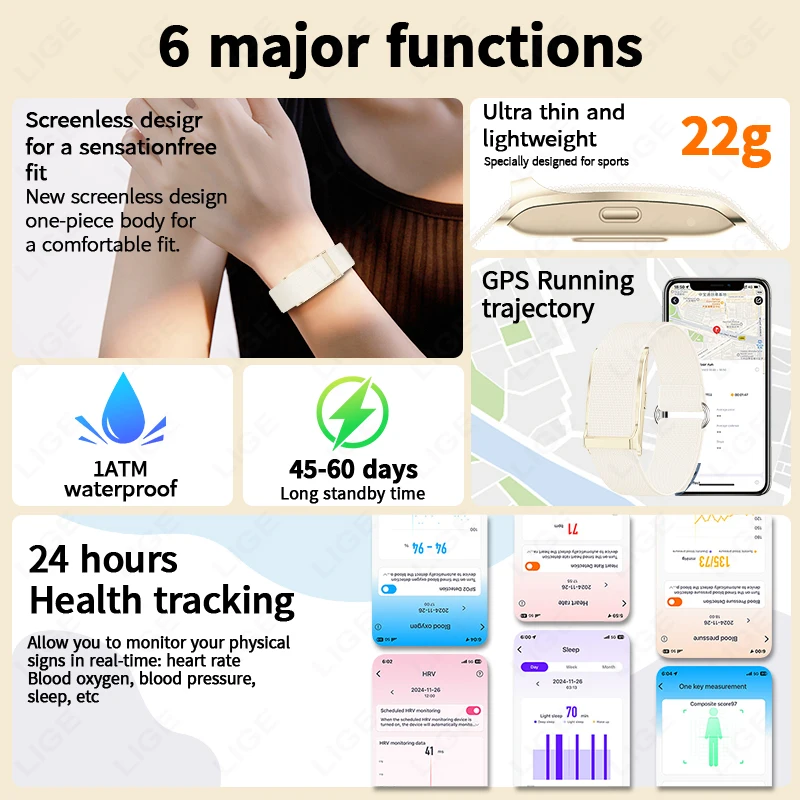 LIGE No Screen Smart Watch Men's Sports Outdoors Fitness Heart Rate Monitor 1ATM Waterproof New Smartwatch For Andrio IOS 2026